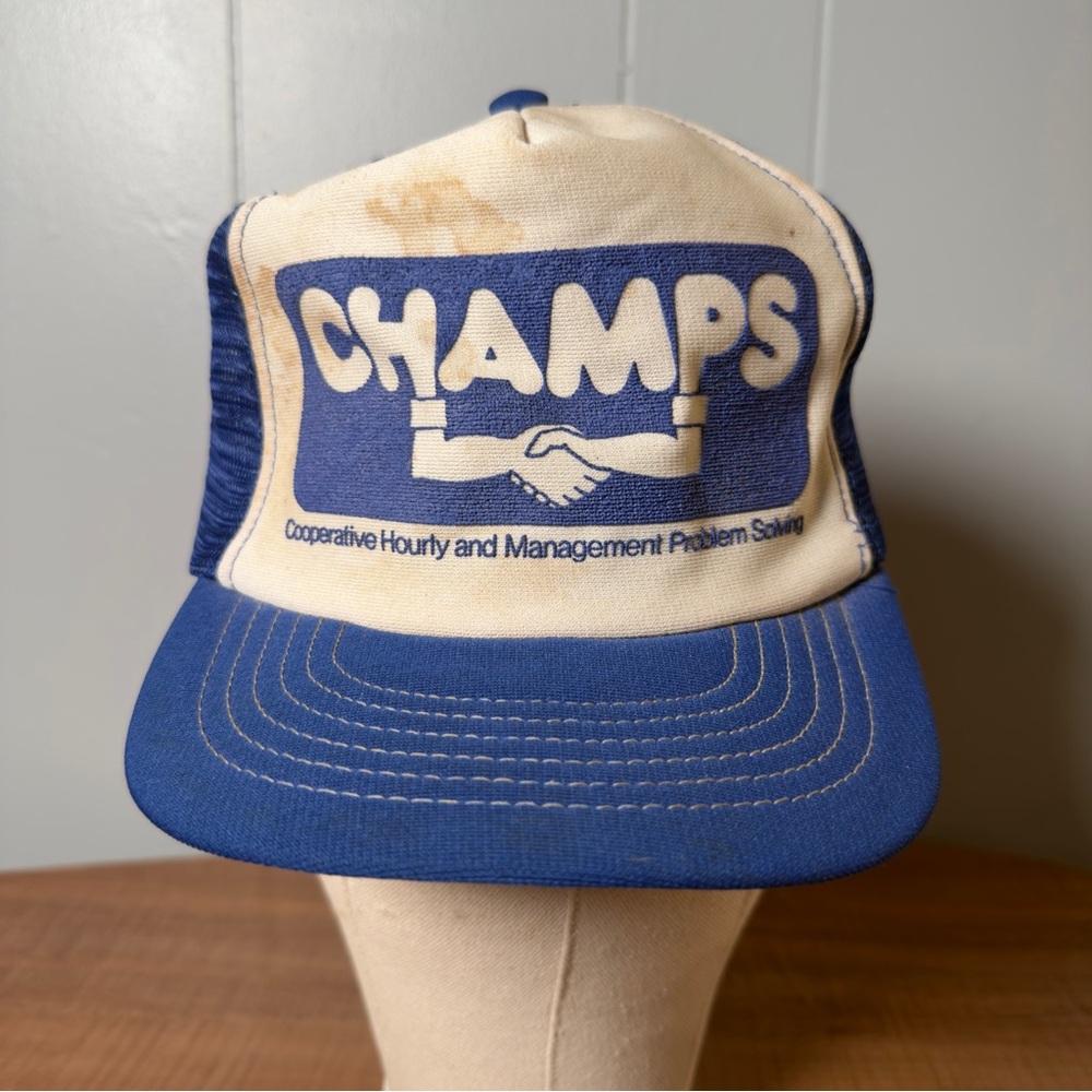 Vintage Blue and White Champs Snapback Trucker Hat